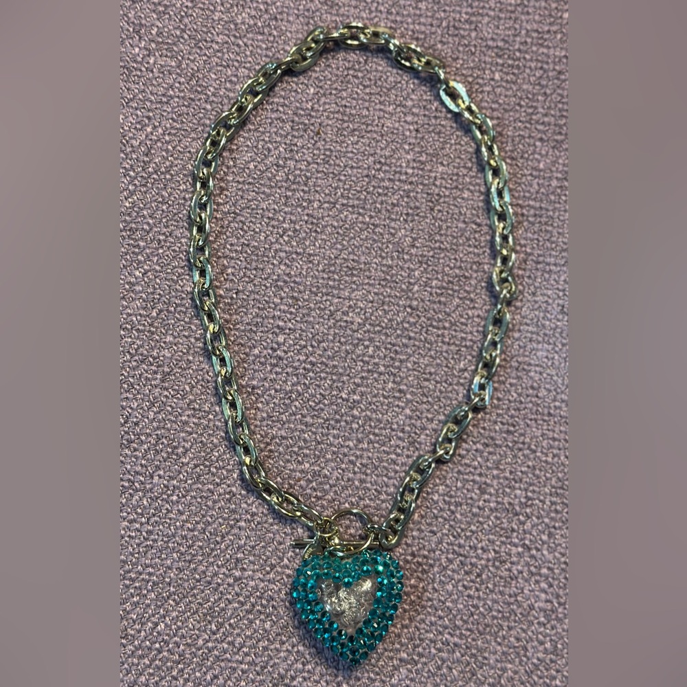 Tarina Tarantino Swarovski crystal teal blue acrylic heart necklace
